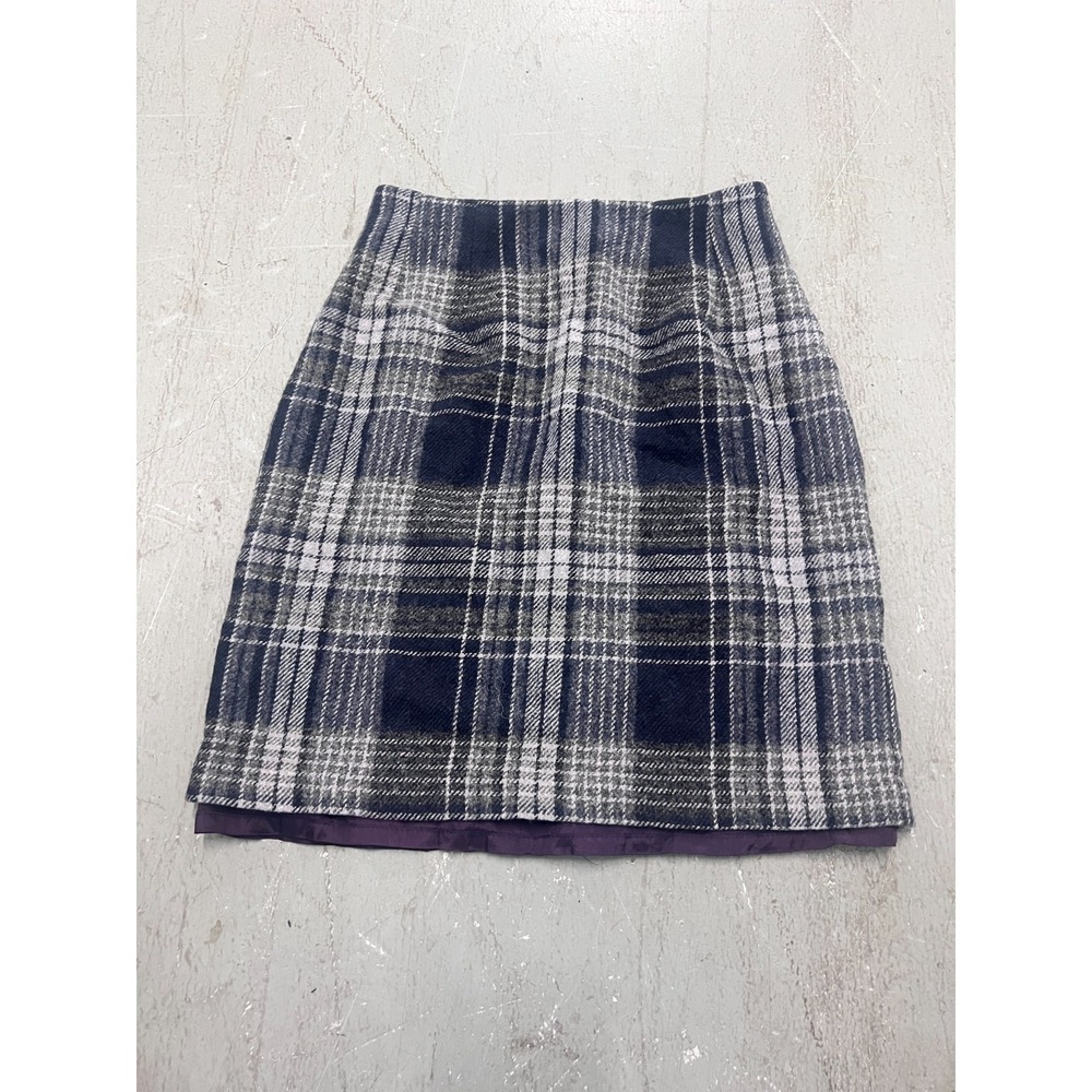 Vintage Savannah Skirt Womens 4 Petite Navy Gray Plaid Wool Blend Dark Academia
